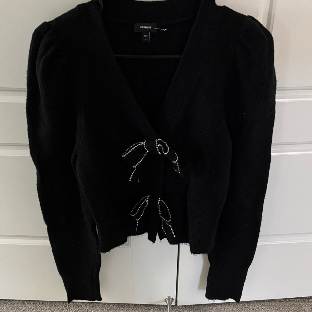 Express Women's Black Cardigan with Bow Accents
